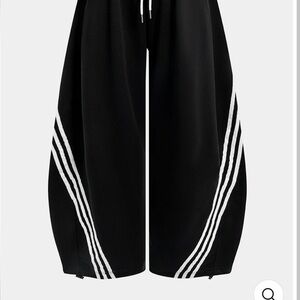 Women's Black Barrel Pants with White Stripes
